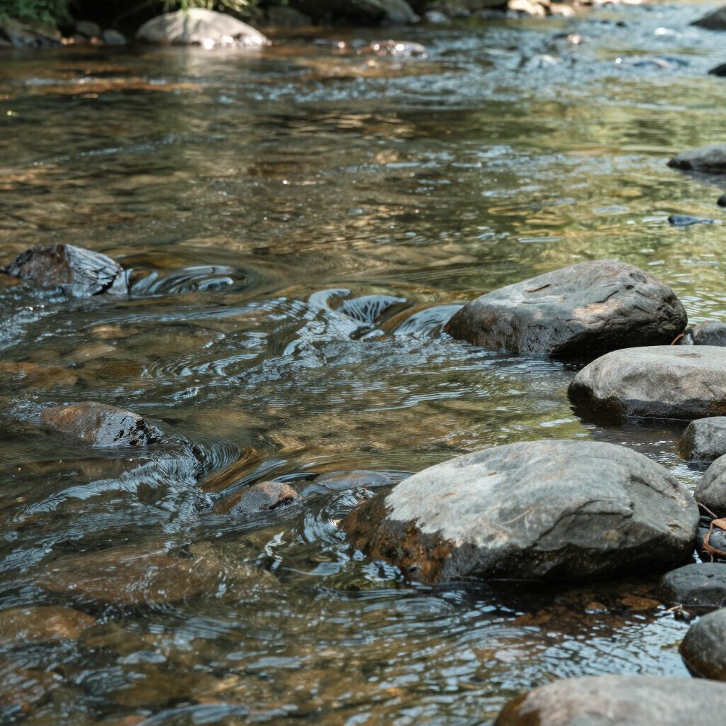 Clear water running over river stones